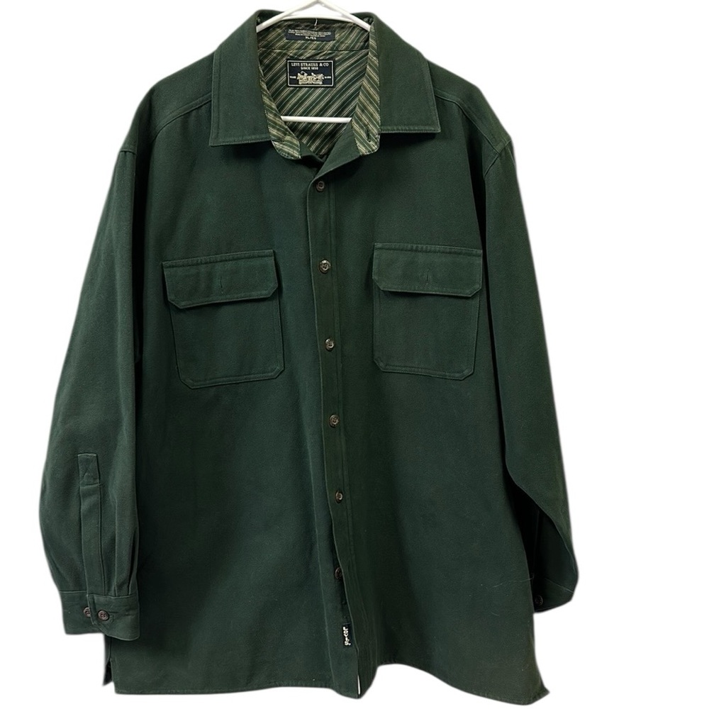 Levis Cotton Sueded Forest Green Double Pocket Utility Jacket Shacket Shirt XL